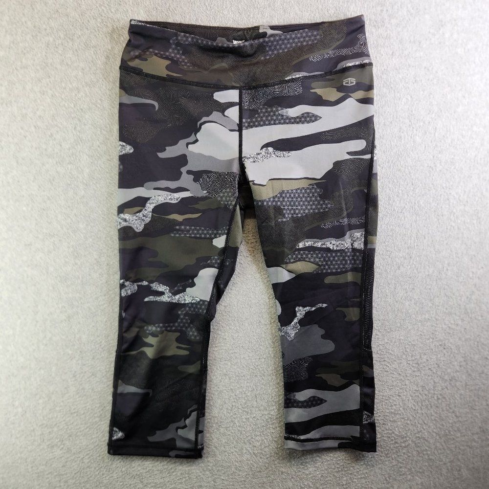 Tapout Leggings Womens Large Gray Camo Capri Mesh Cutouts Mid Rise Athleisure